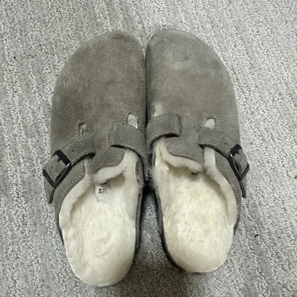 Birkenstock Shearling Boston Suede Leather Clogs - Picture 4 of 6